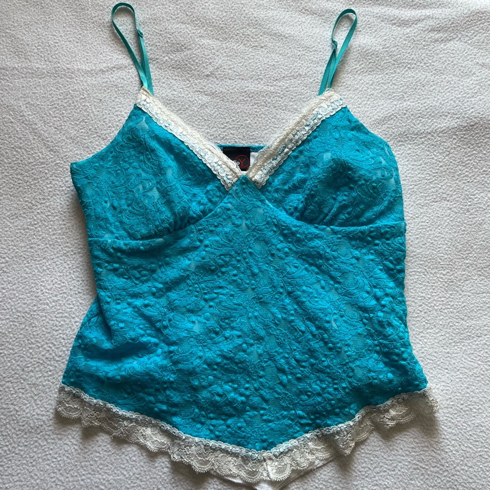 Studio Y Teal and Cream Lace Camisole